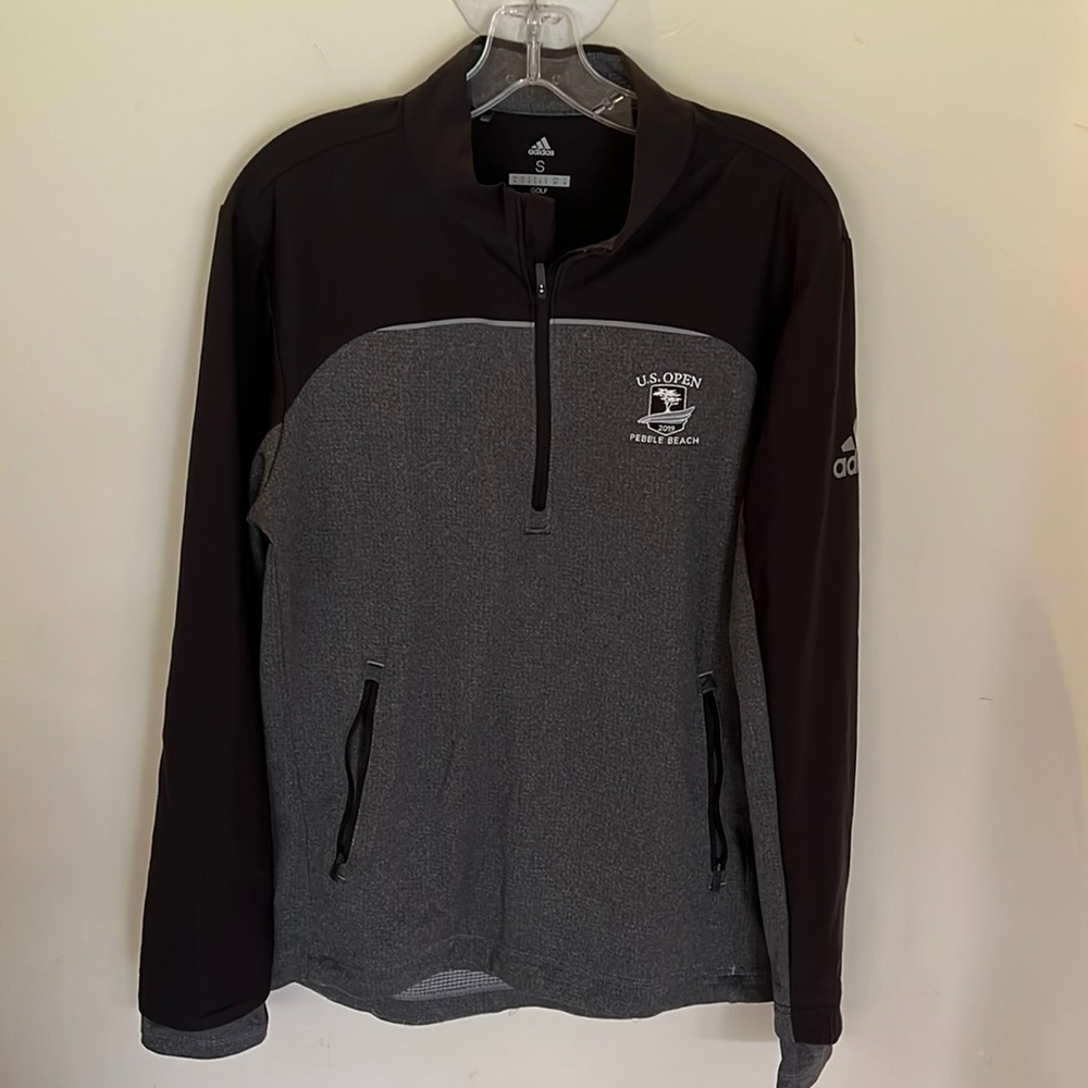Adidas Golf US Open 2019 mens 1/4zip black and grey pullover in size Small.